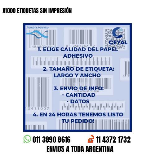 X1000 ETIQUETAS SIN IMPRESIÓN