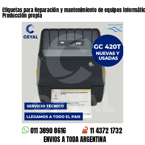 Etiquetas para Reparación y mantenimiento de equipos informáticos . Producción propia