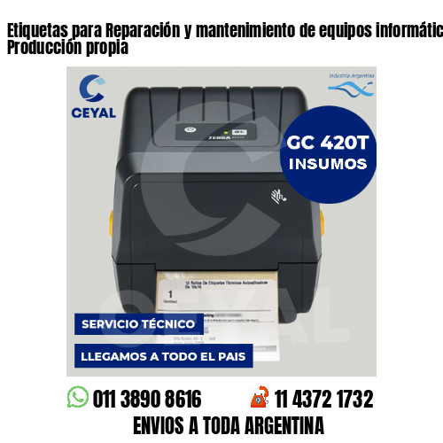 Etiquetas para Reparación y mantenimiento de equipos informáticos . Producción propia