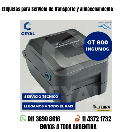 Etiquetas para Servicio de transporte y almacenamiento