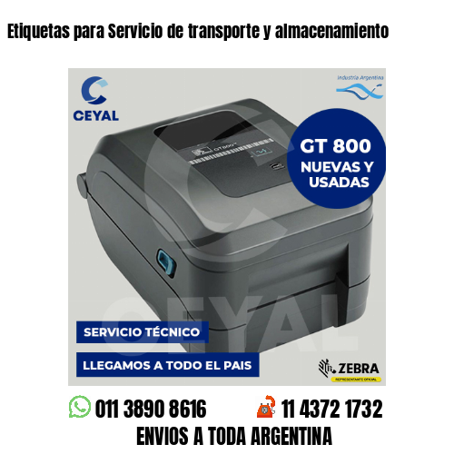 Etiquetas para Servicio de transporte y almacenamiento