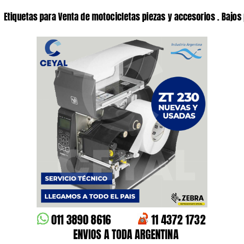 Etiquetas para Venta de motocicletas piezas y accesorios . Bajos presupuestos