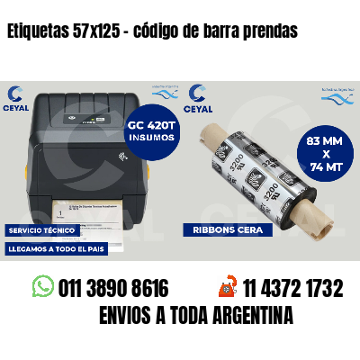 Etiquetas 57x125 - código de barra prendas