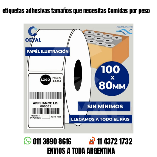 etiquetas adhesivas tamaños que necesitas Comidas por peso