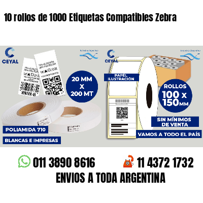 10 rollos de 1000 Etiquetas Compatibles Zebra 