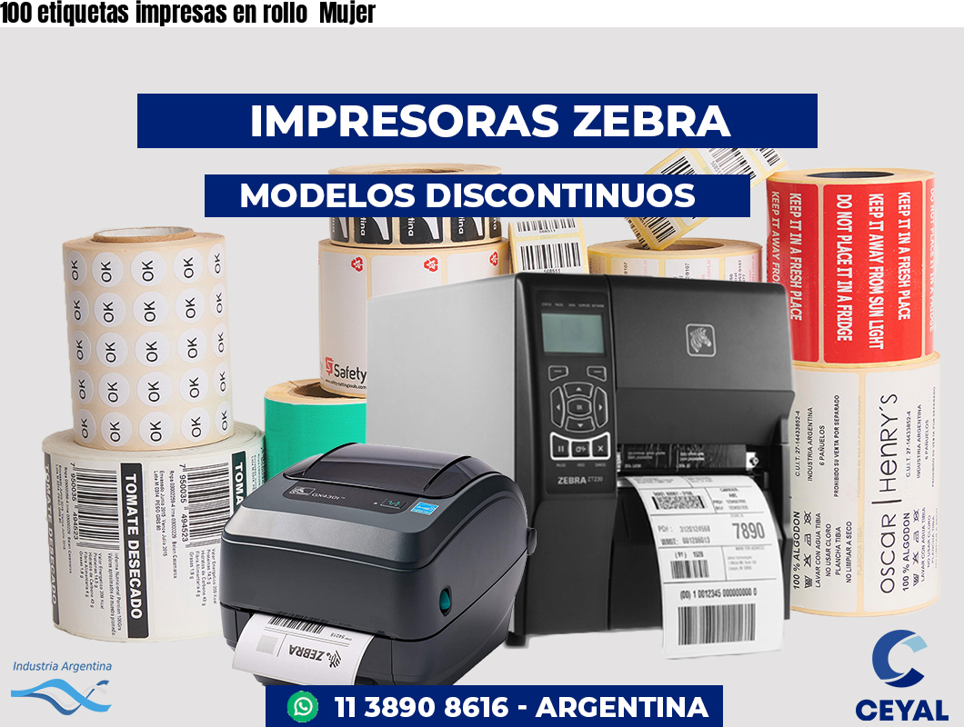 100 etiquetas impresas en rollo  Mujer