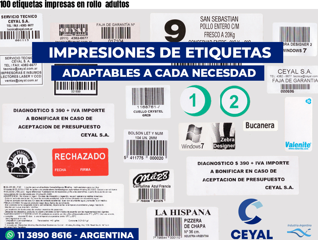 100 etiquetas impresas en rollo  adultos