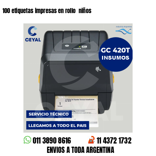100 etiquetas impresas en rollo niños