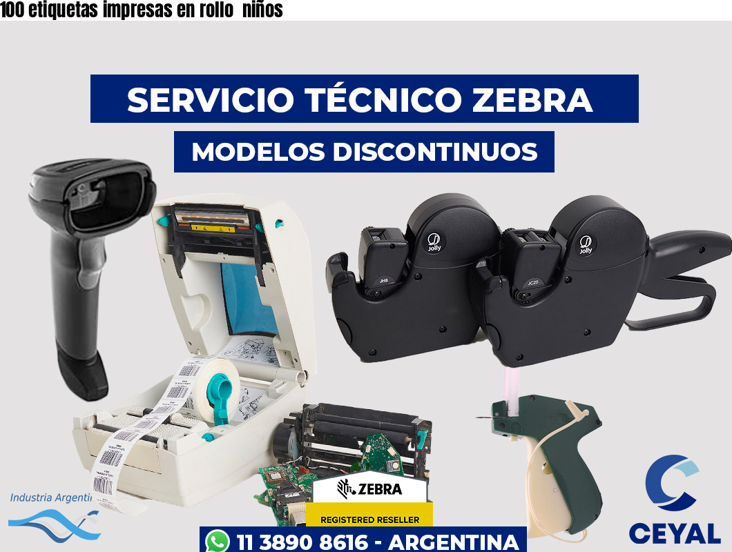 100 etiquetas impresas en rollo  niños