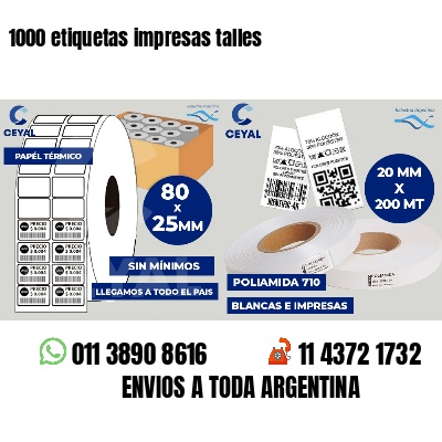 1000 etiquetas impresas talles