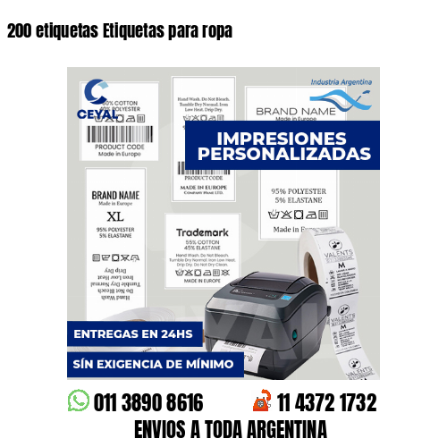 200 etiquetas Etiquetas para ropa