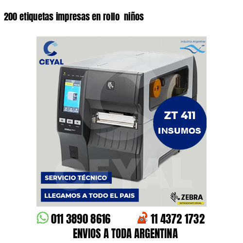 200 etiquetas impresas en rollo  niños