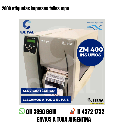 2000 etiquetas impresas talles ropa