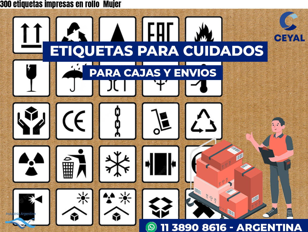 300 etiquetas impresas en rollo  Mujer