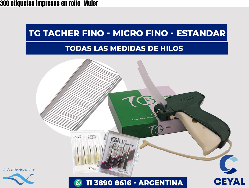 300 etiquetas impresas en rollo Mujer