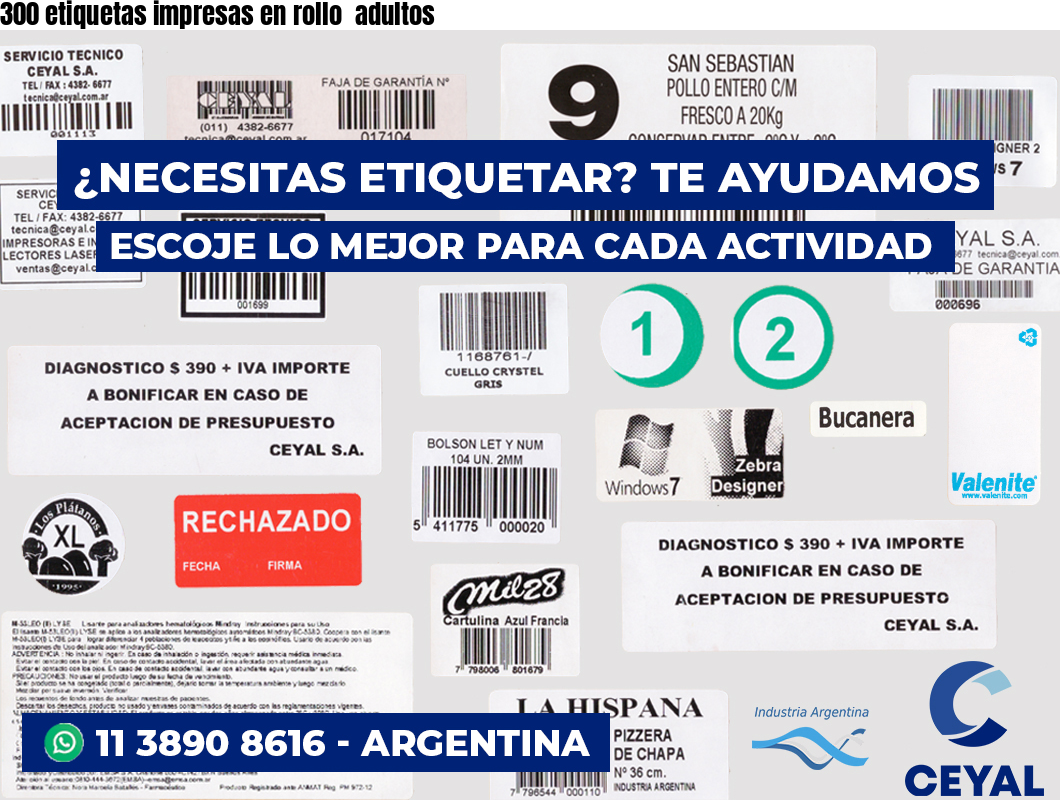 300 etiquetas impresas en rollo  adultos