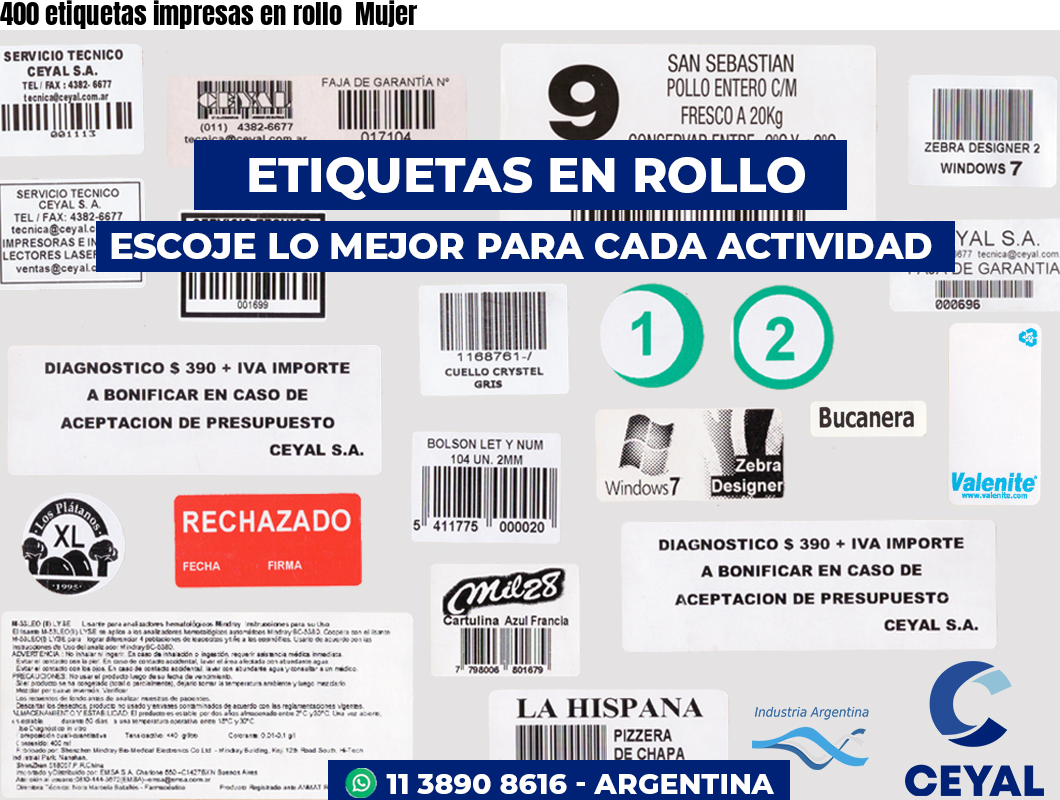 400 etiquetas impresas en rollo  Mujer