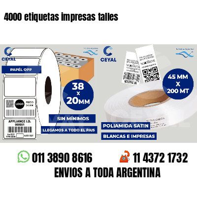 4000 etiquetas impresas talles
