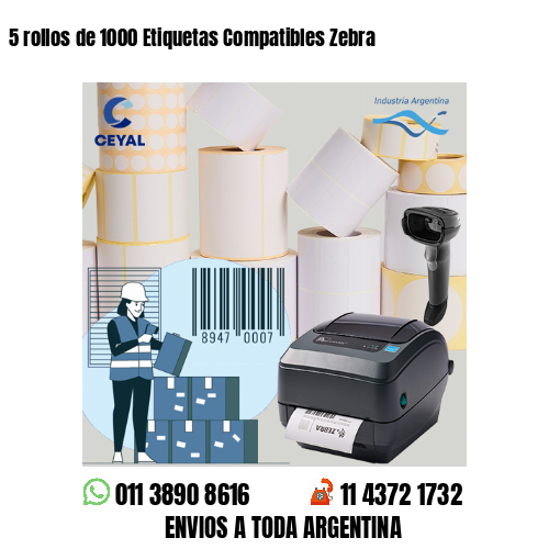5 rollos de 1000 Etiquetas Compatibles Zebra