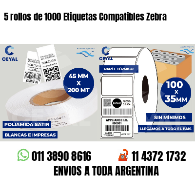 5 rollos de 1000 Etiquetas Compatibles Zebra