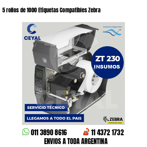 5 rollos de 1000 Etiquetas Compatibles Zebra