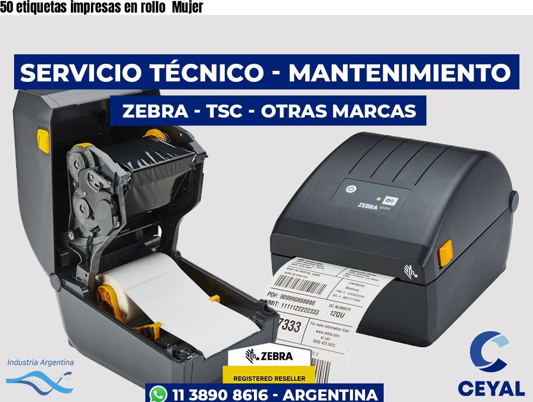 50 etiquetas impresas en rollo  Mujer