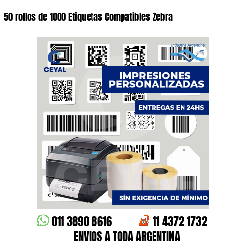 50 rollos de 1000 Etiquetas Compatibles Zebra