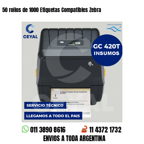 50 rollos de 1000 Etiquetas Compatibles Zebra