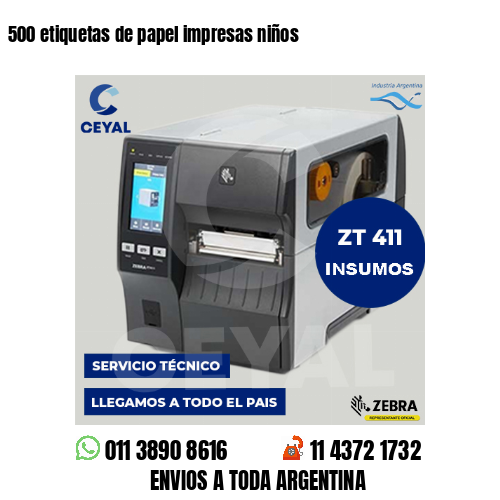 500 etiquetas de papel impresas niños