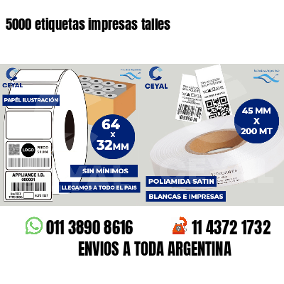 5000 etiquetas impresas talles