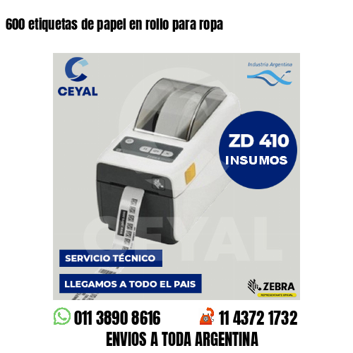 600 etiquetas de papel en rollo para ropa