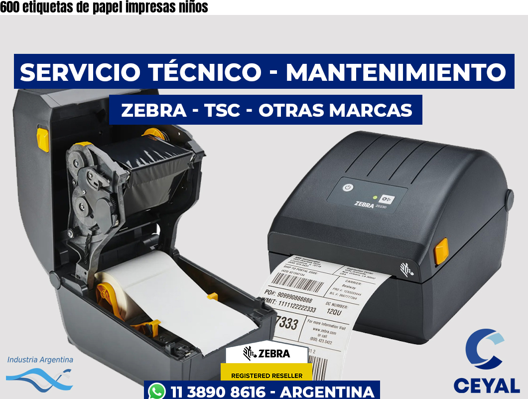 600 etiquetas de papel impresas niños