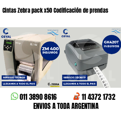 Cintas Zebra pack x50 Codificación de prendas