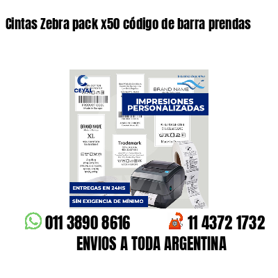 Cintas Zebra pack x50 código de barra prendas