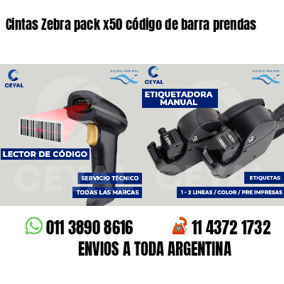 Cintas Zebra pack x50 código de barra prendas