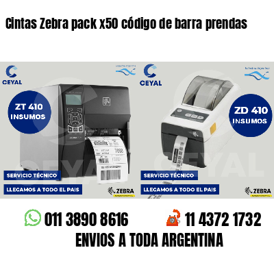 Cintas Zebra pack x50 código de barra prendas