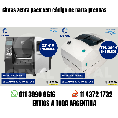 Cintas Zebra pack x50 código de barra prendas