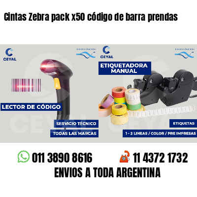 Cintas Zebra pack x50 código de barra prendas