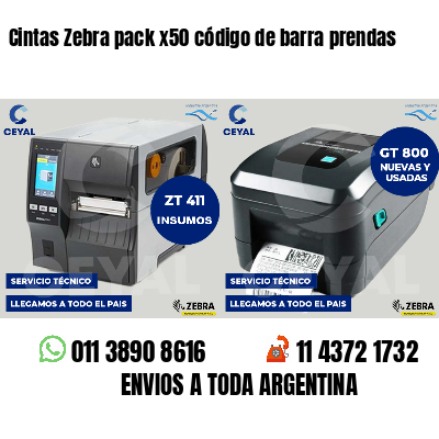 Cintas Zebra pack x50 código de barra prendas