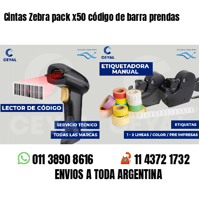Cintas Zebra pack x50 código de barra prendas
