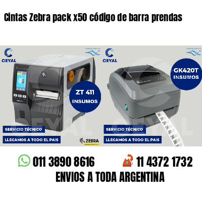 Cintas Zebra pack x50 código de barra prendas
