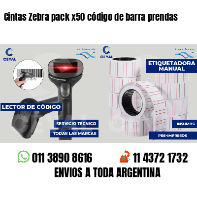 Cintas Zebra pack x50 código de barra prendas