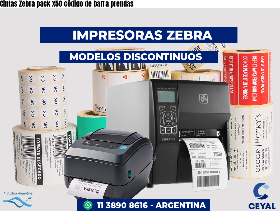 Cintas Zebra pack x50 código de barra prendas