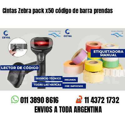 Cintas Zebra pack x50 código de barra prendas