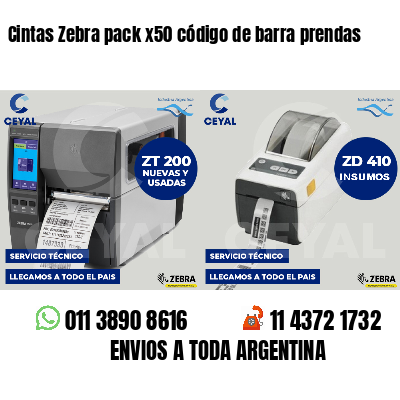 Cintas Zebra pack x50 código de barra prendas
