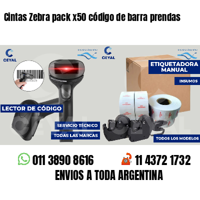 Cintas Zebra pack x50 código de barra prendas
