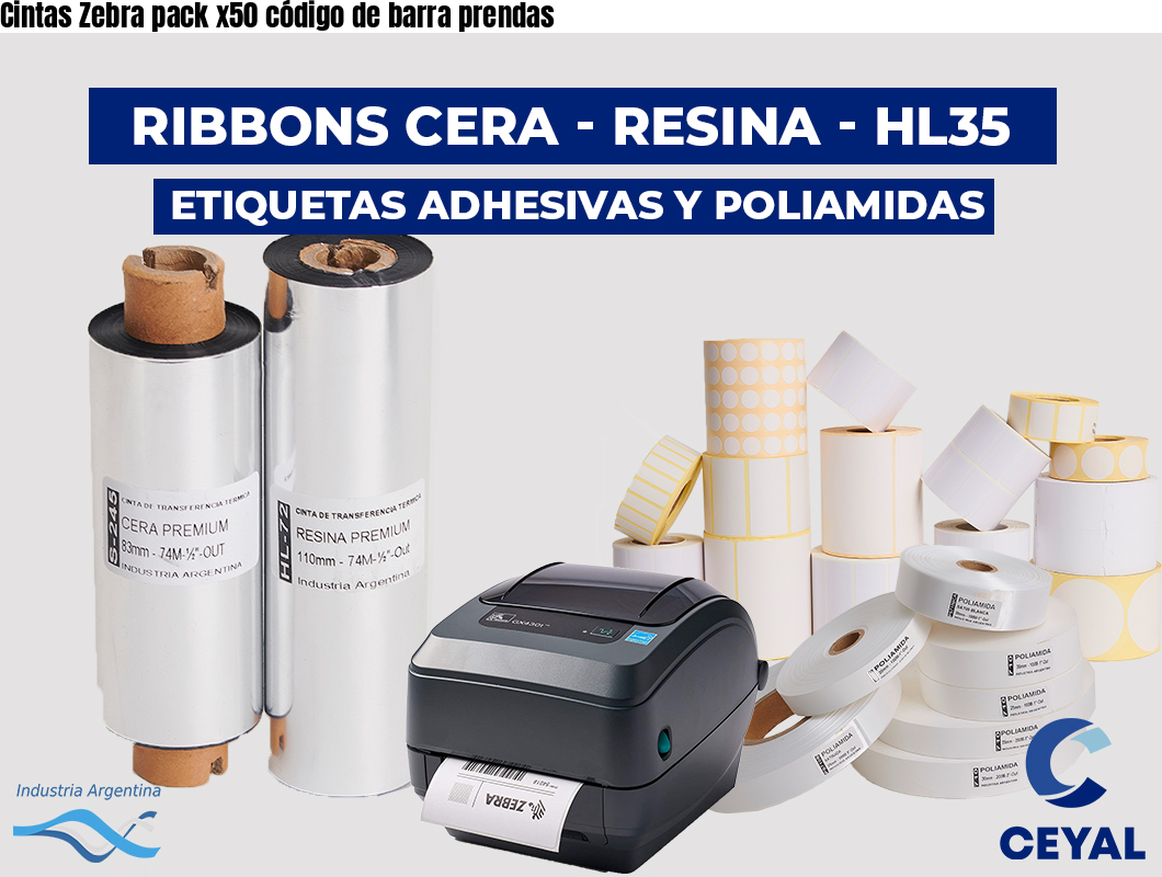 Cintas Zebra pack x50 código de barra prendas