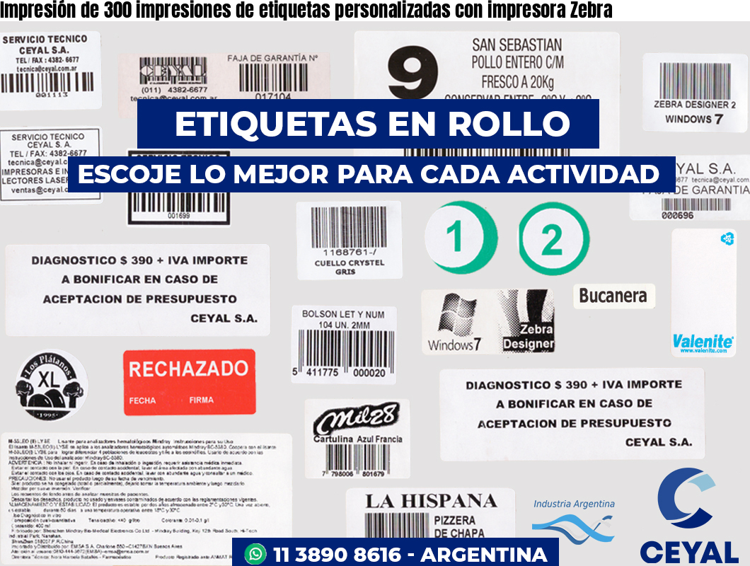 Impresión de 300 impresiones de etiquetas personalizadas con impresora Zebra