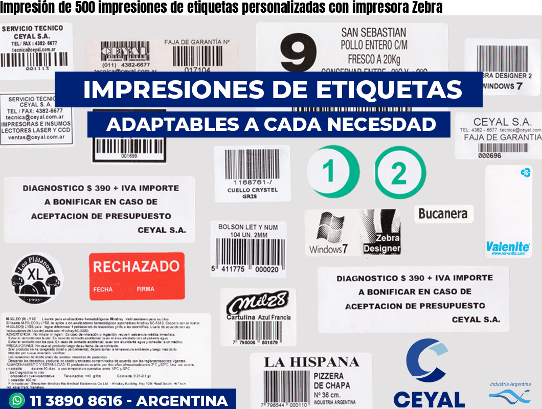 Impresión de 500 impresiones de etiquetas personalizadas con impresora Zebra