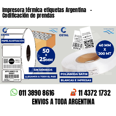 Impresora térmica etiquetas Argentina   - Codificación de prendas